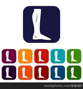 Human leg icons set vector illustration in flat style in colors red, blue, green, and other. Human leg icons set