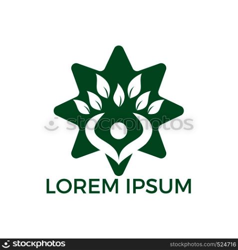 Human life logo icon of abstract people tree vector. Human tree star shape sign and symbol.