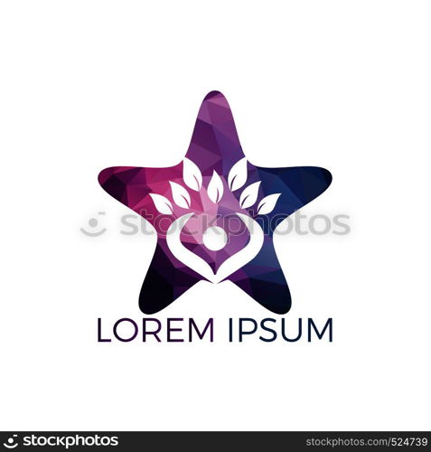 Human life logo icon of abstract people tree vector. Human tree star shape sign and symbol.