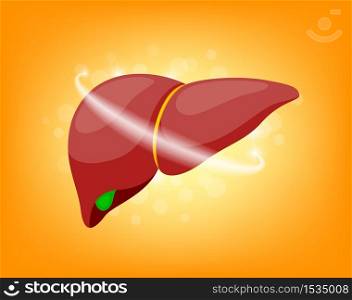Human liver sign. health protection concept. Illustration on orange background.