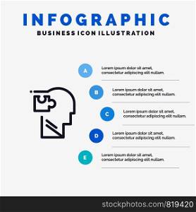 Human, Logical, Mind, Puzzle, Solution Line icon with 5 steps presentation infographics Background