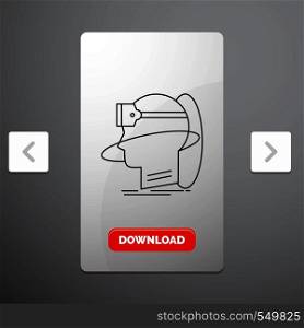 human, man, reality, user, virtual, vr Line Icon in Carousal Pagination Slider Design & Red Download Button. Vector EPS10 Abstract Template background