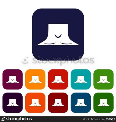 Human neck icons set vector illustration in flat style in colors red, blue, green, and other. Human neck icons set