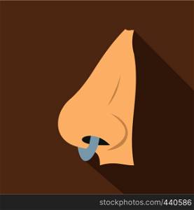 Human nose with piercing icon. Flat illustration of human nose with piercing vector icon for web on coffee background. Human nose with piercing icon, flat style