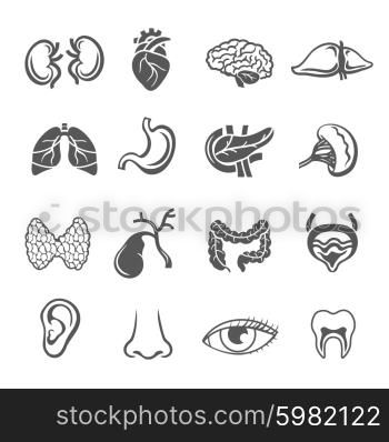 Human organs black icons set with eye ear and heart isolated vector illustration. Human Organs Set