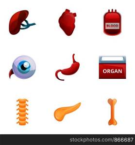 Human organs icon set. Cartoon set of 9 human organs vector icons for web design isolated on white background. Human organs icon set, cartoon style