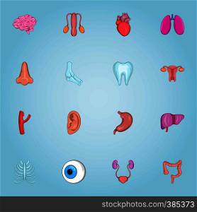 Human organs icons set. Cartoon illustration of 16 human organs vector icons for web. Human organs icons set, cartoon style