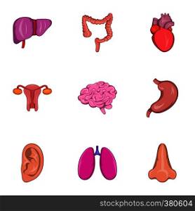 Human organs icons set. Cartoon illustration of 9 human organs vector icons for web. Human organs icons set, cartoon style