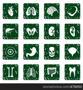 Human organs icons set in grunge style green isolated vector illustration. Human organs icons set grunge