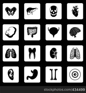 Human organs icons set in white squares on black background simple style vector illustration. Human organs icons set squares vector