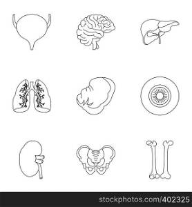 Human organs icons set. Outline illustration of 9 human organs vector icons for web. Human organs icons set, outline style