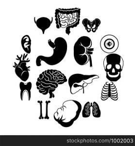 Human organs icons set. Simple illustration of 16 human organs vector icons for web. Human organs icons set, simple style