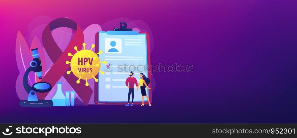 Human papillomavirus development. Disease symptom. Risk factors for HPV, HPV infection leads to cervical cancer, cervical cancer screening concept. Header or footer banner template with copy space.. Risk factors for HPV concept banner header