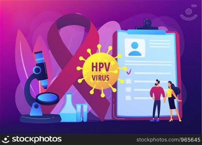 Human papillomavirus development. Disease symptom. Risk factors for HPV, HPV infection leads to cervical cancer, cervical cancer screening concept. Bright vibrant violet vector isolated illustration. concept vector illustration