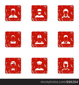 Human personality icons set. Grunge set of 9 human personality vector icons for web isolated on white background. Human personality icons set, grunge style