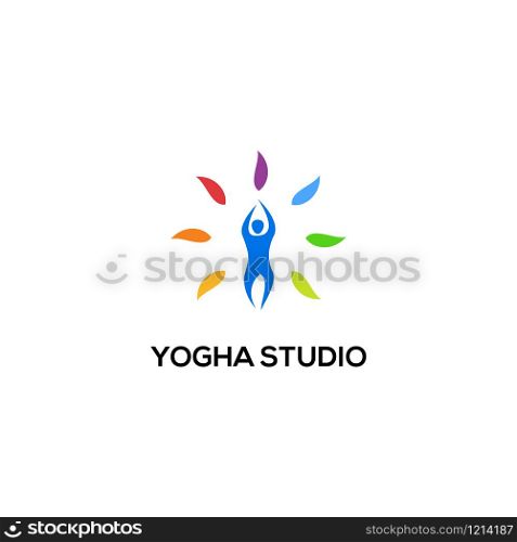 Human posing yoga illustration. Yoga logo design