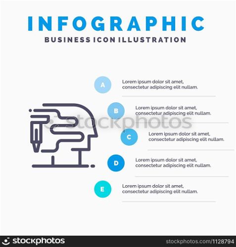 Human, Printing, Big Think Line icon with 5 steps presentation infographics Background