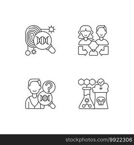 Human reproduction linear icons set. DNA fingerprinting. Heredity, family generations. Customizable thin line contour symbols. Isolated vector outline illustrations. Editable stroke. Human reproduction linear icons set