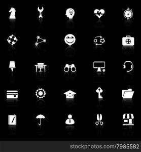 Human resource icons with reflect on black background, stock vector