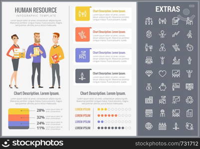 Human resource infographic template, elements and icons. Infograph includes customizable graphs, charts, line icon set with human resources manager, employee, business worker, corporate leader etc.. Human resource infographic template and elements.