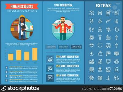 Human resource infographic template, elements and icons. Infograph includes customizable graphs, charts, line icon set with human resources manager, employee, business worker, corporate leader etc.. Human resource infographic template and elements.