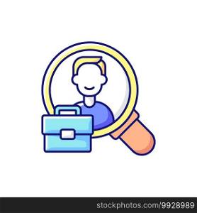 Human resource RGB color icon. Organization workforce. HR. Recruiting and training job applicants. Hiring and firing employees and independent contractors. Isolated vector illustration. Human resource RGB color icon
