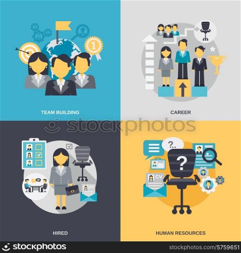 Human resources design concept set with team building career hired person flat icons isolated vector illustration. Human Resources Flat