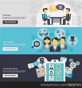 Human resources horizontal banner set with interview team building elements isolated vector illustration. Human Resources Banner