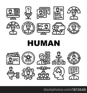 Human Resources Hr Department Icons Set Vector. Candidate Skills And Salary Money Talking, Cv Researching And Interview, Employee Search And Headhunting Human Resources Contour Illustrations. Human Resources Hr Department Icons Set Vector