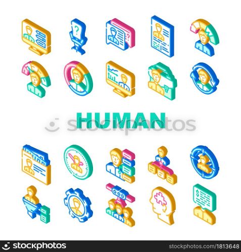 Human Resources Hr Department Icons Set Vector. Candidate Skills And Salary Money Talking, Cv Researching And Interview, Employee Search Headhunting Human Resources Isometric Sign Color Illustrations. Human Resources Hr Department Icons Set Vector