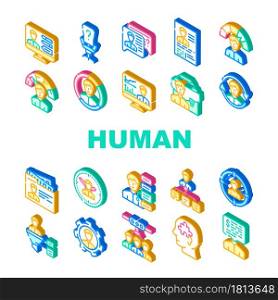 Human Resources Hr Department Icons Set Vector. Candidate Skills And Salary Money Talking, Cv Researching And Interview, Employee Search Headhunting Human Resources Isometric Sign Color Illustrations. Human Resources Hr Department Icons Set Vector