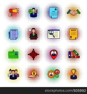 Human resources icons set in comics style isolated on white background. Human resources icons set