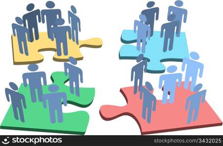Human resources or social media people groups connect on network puzzle pieces