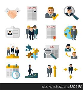 Human resources personnel recruitment strategy flat icons set with resume and diploma abstract shadow isolated vector illustration. Human resources flat shadow icons set