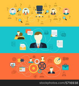 Human resources personnel selection interviewing recruiting training and integrating applicants horizontal banners set abstract flat vector illustration