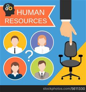 Human resources recruiting planning job business concept with office chair abstract vector illustration