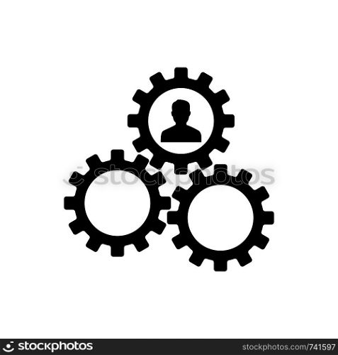 Human resourse managment icon. Gears showing teamwork, cooperation, managment. Simple icon. Vector illustration for design, web, infographic.