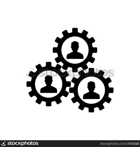 Human resourse managment icon. Gears showing teamwork, cooperation, managment. Simple icon. Vector illustration for design, web, infographic.