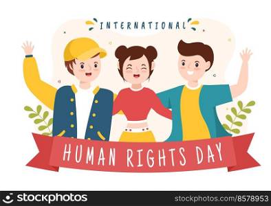 Human Rights Day Template Hand Drawn Flat Cartoon Illustration with Hands Raised Breaking Chains or Holding Hand Design