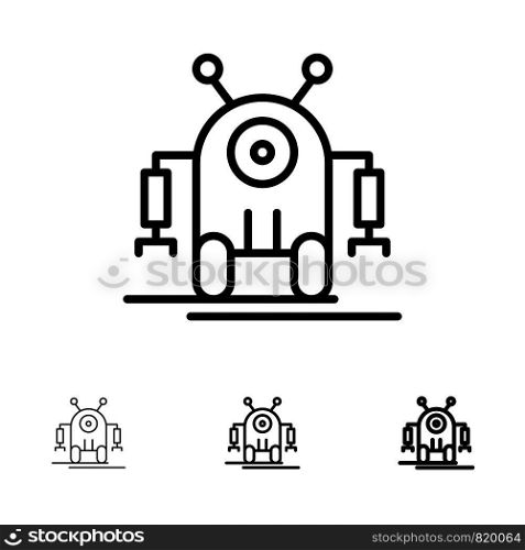 Human, Robotic, Robot, Technology Bold and thin black line icon set