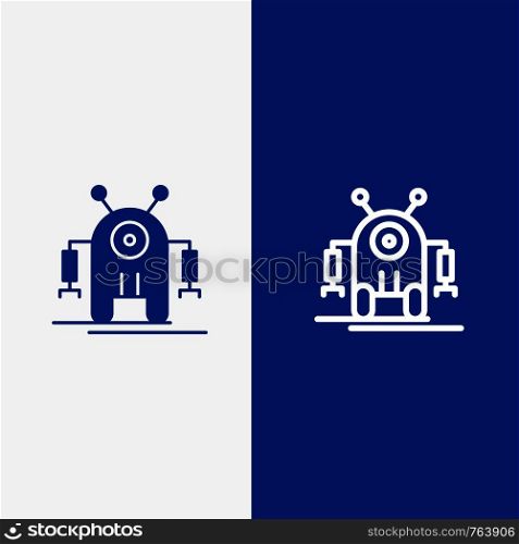 Human, Robotic, Robot, Technology Line and Glyph Solid icon Blue banner Line and Glyph Solid icon Blue banner