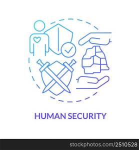 Human security blue gradient concept icon. International safety. Measure of society development abstract idea thin line illustration. Isolated outline drawing. Myriad Pro-Bold font used. Human security blue gradient concept icon