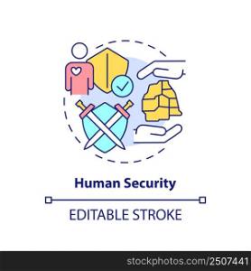 Human security concept icon. International safety. Measure of society development abstract idea thin line illustration. Isolated outline drawing. Editable stroke. Arial, Myriad Pro-Bold fonts used. Human security concept icon