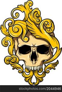 Human skull and baroque for tattoo design of illustration