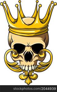 Human skull and baroque with crown for tattoo design of illustration