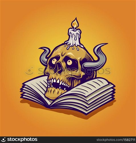 Human Skull and Book with Candle