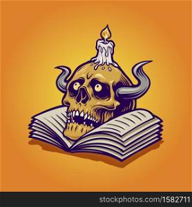 Human Skull and Book with Candle