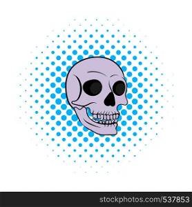 Human skull icon in comics style on a white background. Human skull icon, comics style
