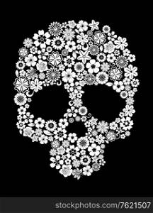 Human skull in floral style for ecology concept design