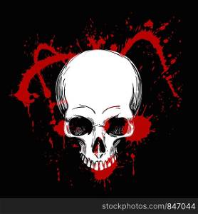 Human Skull on Blood Splashes Background. Shirt template. Vector illustration.